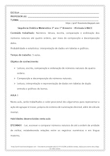 Sequência Didática Matemática 3º ano 1º Bimestre – Alinhada à BNCC