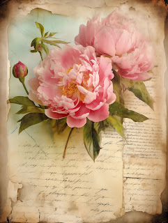 free shabby chic journal page pink peony flower background