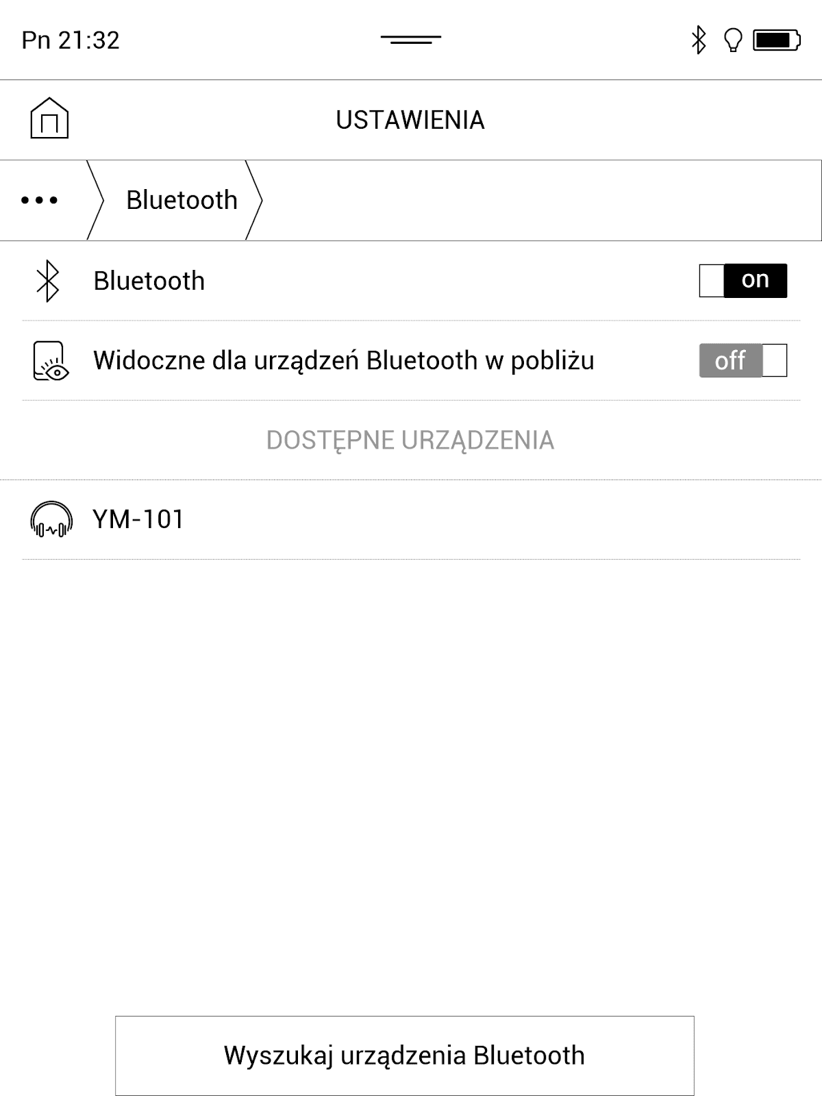 PocketBook InkPad X – ustawienia Bluetooth