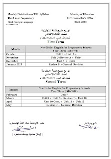 توزيع منهج اللغة الانجليزية الصف الثالث الإعدادى الترم الاول 2023