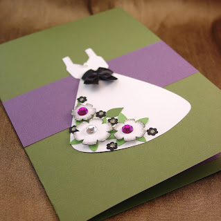 Green and purple wedding dress card by Vicky of Shore Debris