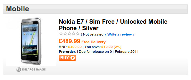 Nokia E7 Smartphone Goes Pre-Order at Play.com for £489.99
