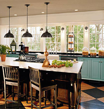 Diamond Kitchen Cabinets on The Hard Wood Floor Is Painted With A Decorative Diamond Pattern And