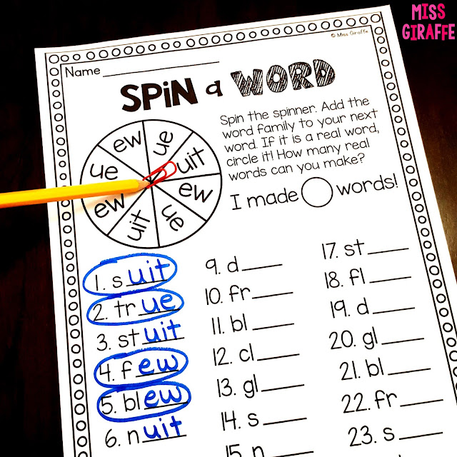 Use a pencil and a paperclip to make a fun spinner game for phonics to build words