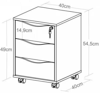 Medidas do Gaveteiro Organizador com Rodinhas e Chave, 3 Gavetas, Preto, Face, Artany