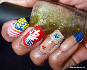 Lacquer Lockdown - Zoya Carter, Zoya Godiva, Zoya Blaze, Rica Whiteout, bundle monster, HD25, 4th of July Nail Art, star rhinestones, funky french tips, flag nail art, patriotic nail art, independence day nail art, nail art stamping blog, nail art stamping, nail stamping, diy nail art, cute nail art ideas