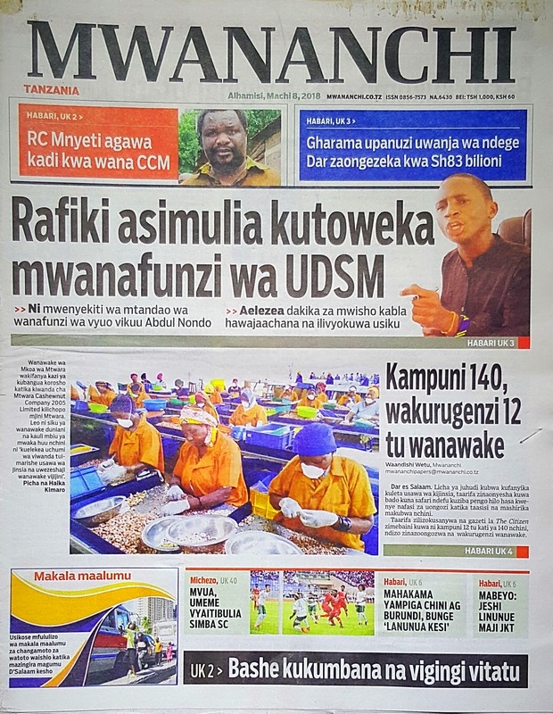 MAGAZETI YA TZ NA NJE LEO ALHAMIS MACHI 8, 2018