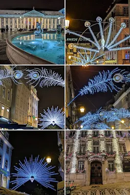 Collage of pictures of holiday lights in Lisbon