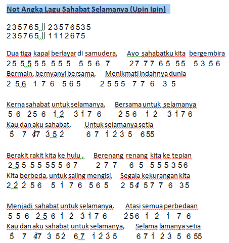 Not Angka Lagu Sahabat Selamanya