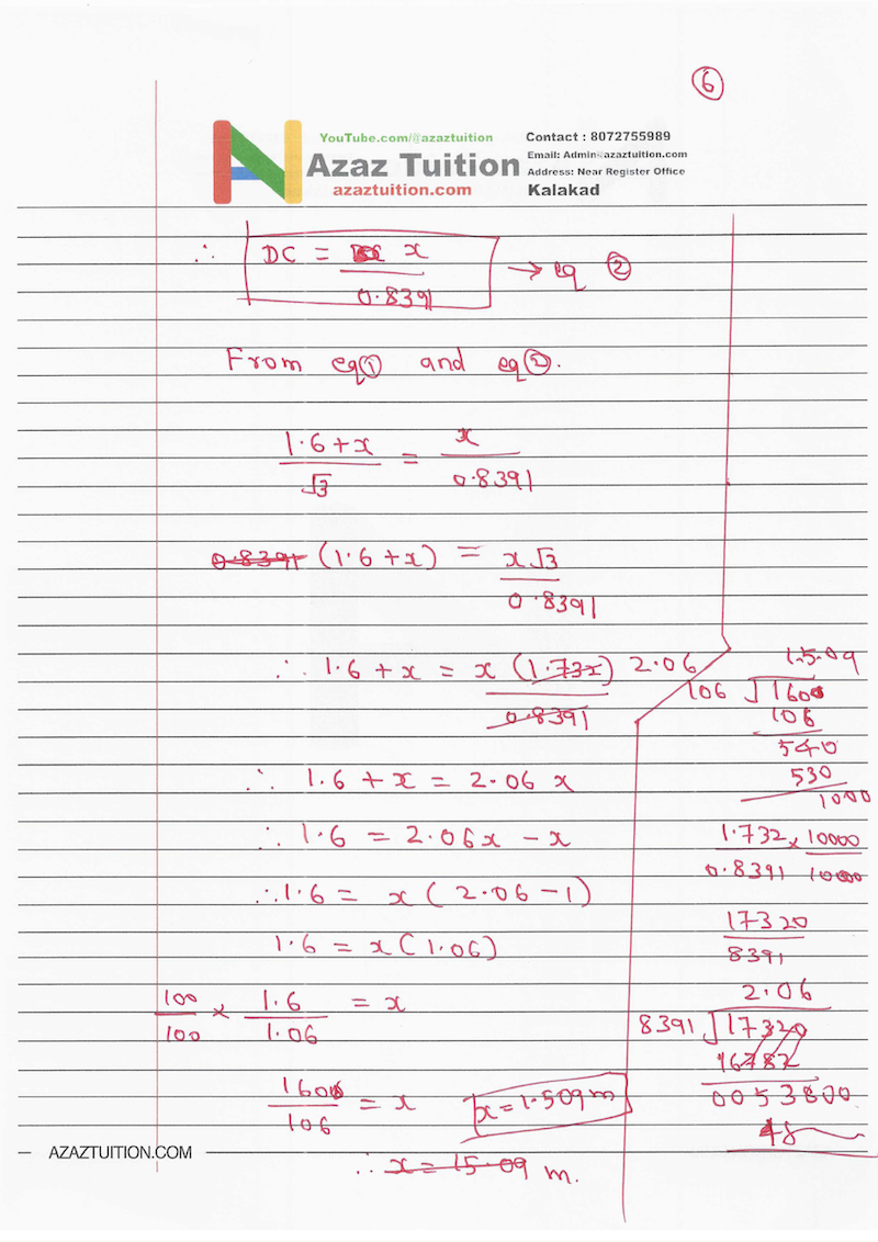 TN Samacheer 10 Maths Trigonometry Chapter 6 Hand Written Solution