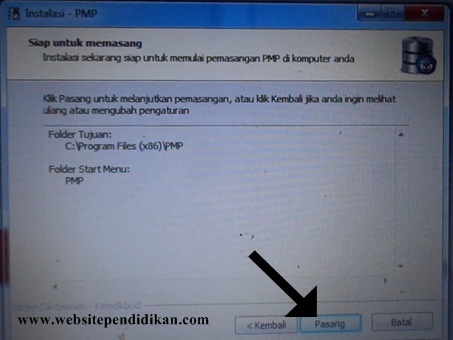 Instalasi sekarang siap untuk memulai pemasangan PMP di Komputer Anda, silakan klik "Pasang".