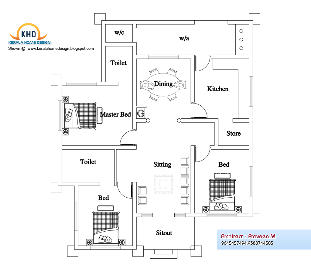 Single Floor House Plan and Elevation - 1270 Sq. Ft Single Floor House Plan and Elevation - 1270 Sq. Ft