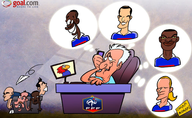 Descahmps call Henry, Zidane, Desaily and Petit cartoon