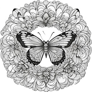 wreath of flowers and butterfly coloring book for adults