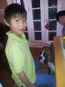 Kai is photo bombing the pic Eli asked me to take of him & Andy, the boxer (kai photo bombing eli andy)