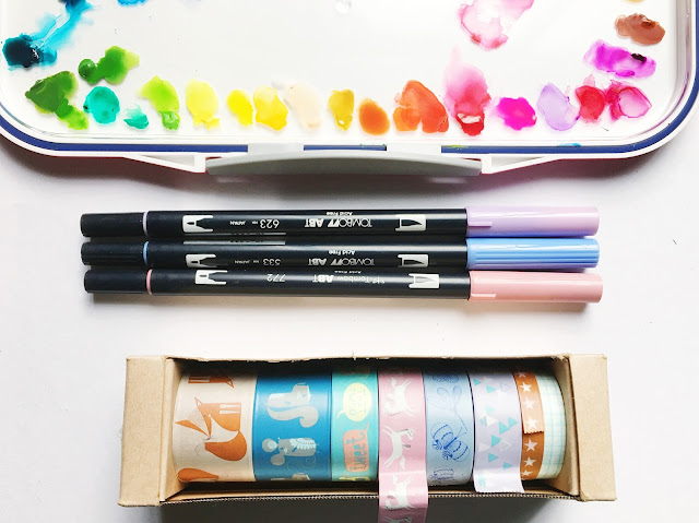 tombow pastel brush pen paperchase washi tape shinhan watercolour
