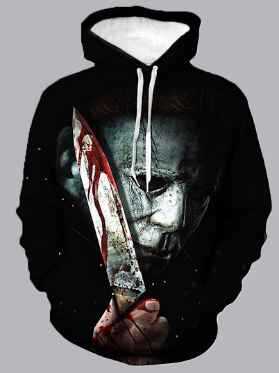 LW Men Street Hooded Collar Print Black Hoodie