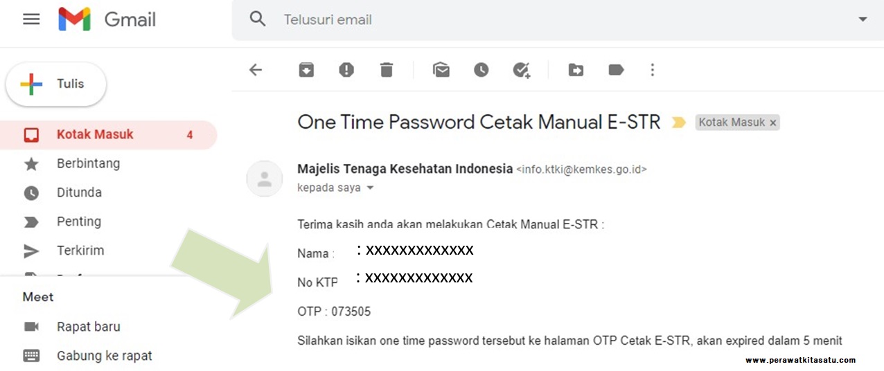 Cek kode OTP yang dikirimkan ke email STR