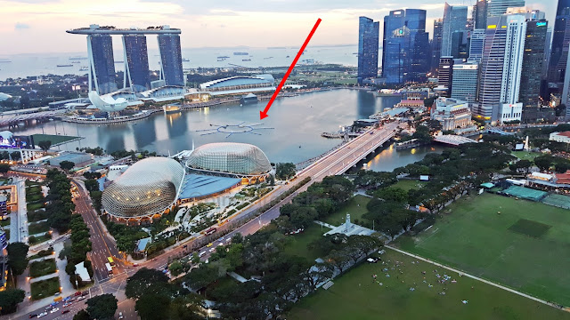 view of marina bay with the fireworks area marked