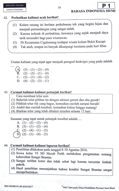 Latihan Soal dan Jawaban USBN Bahasa Indonesia SD 2019 