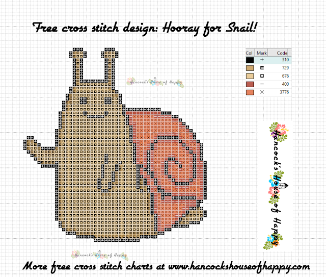 Hooray for Snail! Happy Snail Cross Stitch Pattern Free to Download