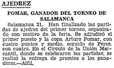 Torneo Nacional de Ajedrez Ferias de Salamanca 1950, recorte de prensa