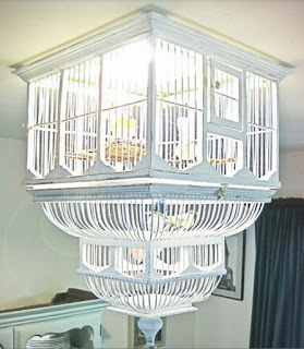 jaula de pájaros vintage reconvertida en lampara