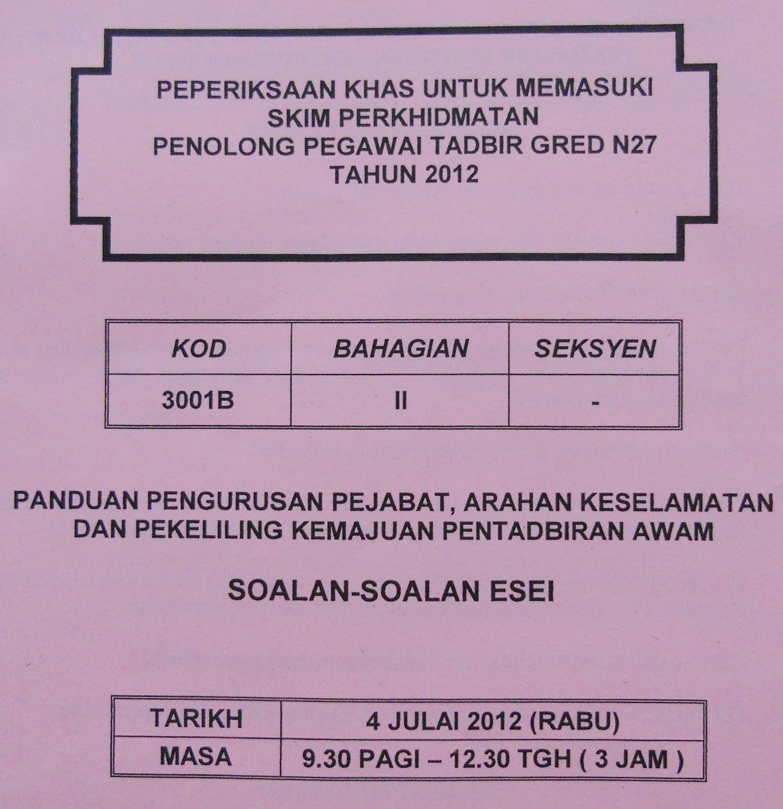 Soalan KPSL N27 Tahun 2012 haku punyer suke