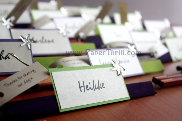 In keeping with her wedding colours we layered the purple and green cards 