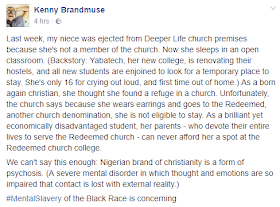 Deeper Life church allegedly ejects young lady from its premises because she worships at RCCG