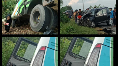  Kecelakaan Tabrakan Antara Bis Anugrah Wisata Jurusan Palembang - Pagar Alam Dengan Mobil Terios Di Pelita Jaya Gunung Megang
