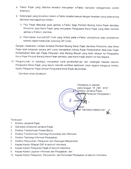 Pengumuman nomor PENG-06/PJ.02/2015