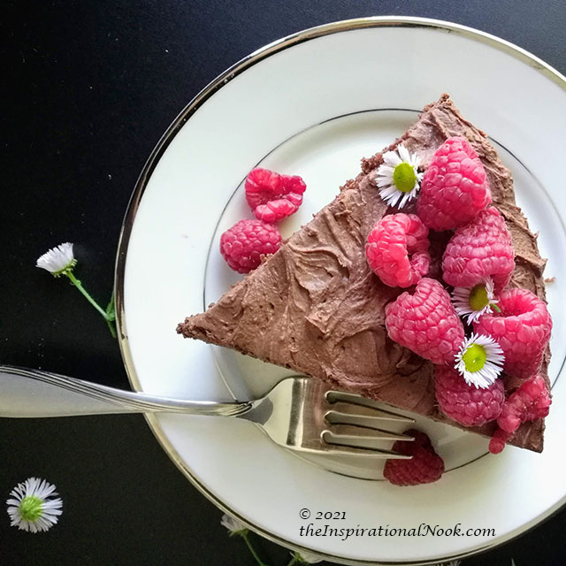 Chocolate cake, chocolate gateau, chocolate ganache cake with raspberries, greek yogurt chocolate cake