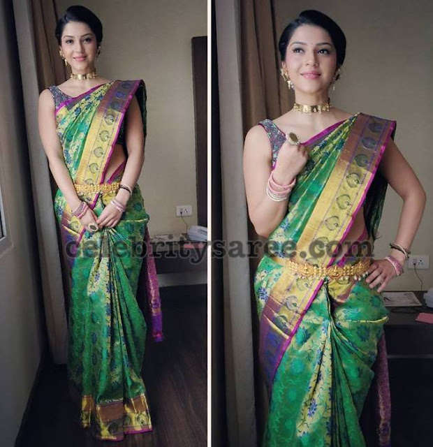 Mehreen Pirzada Green Kanchi Pattu Saree