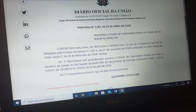 Covid-19: Defesa Civil nacional reconhece estado de calamidade pública no Rio Grande do Norte
