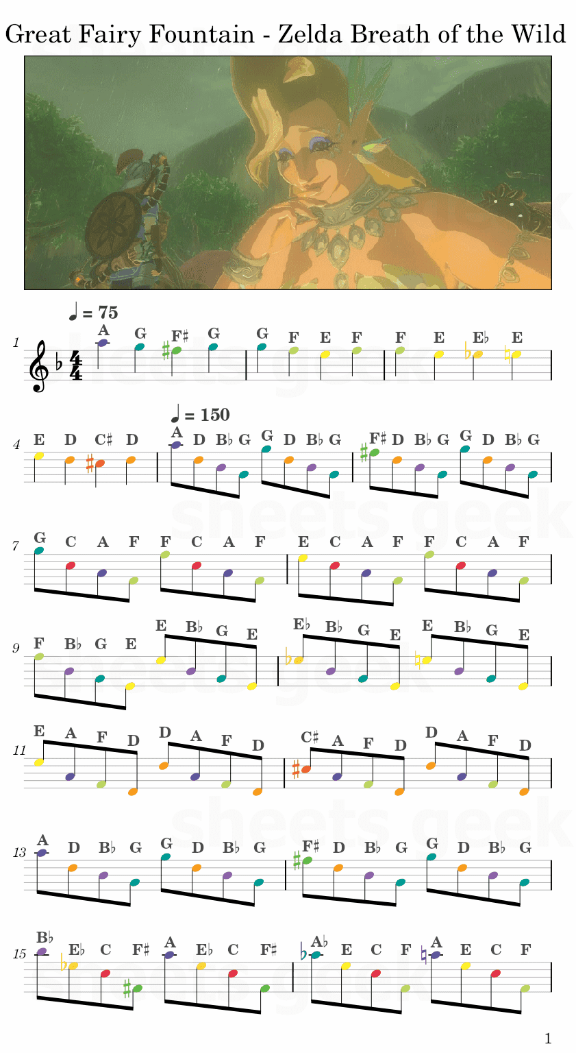 Great Fairy Fountain - The Legend of Zelda: Breath of the Wild great fairy theme Easy Sheet Music Free for piano, keyboard, flute, violin, sax, cello page 1