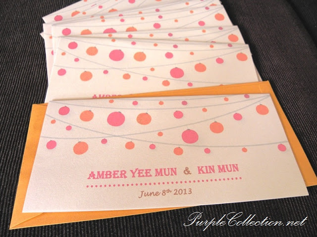 Lanterns Wedding Invitation Card. Lantern, Orange, Pink, Amber Yee Mun & Kin Mun, Amber Yee Mun, Kin Mun, Pearl Gold Envelope, Wedding, Wedding Invitation Card, Invitation Card, Invitation, Card, One Fold, Pearl Ivory Gold Card