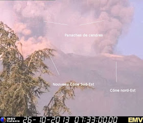 Panache de cendres sur le Cône Nord-Est du volcan Etna, 26 octobre 2013