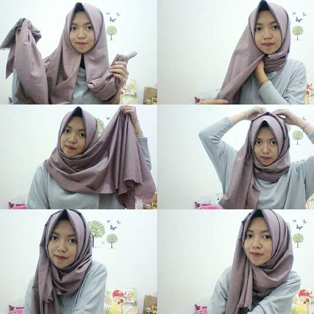 Tutorial Hijab  Katun Rawis Segi Empat Kumpulan Contoh 