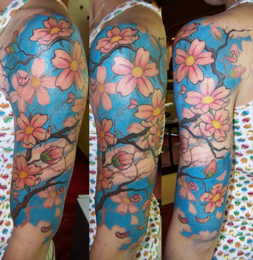 Cherry Blossoms Japanese Sleeve Tattoos
