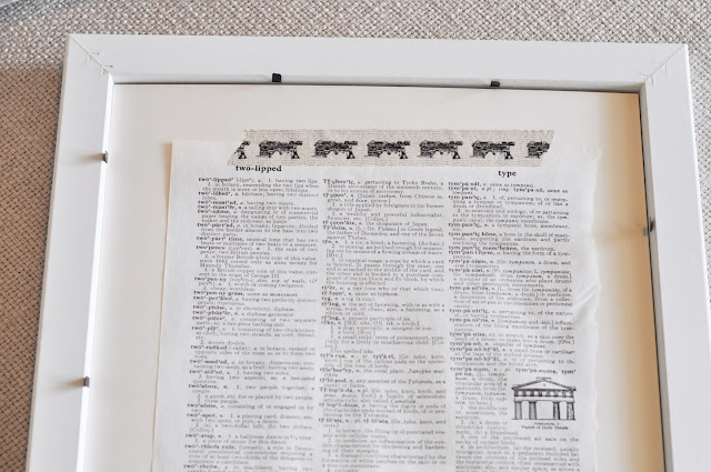 Create a vintage dictionary photo gallery wall with an old dictionary, black and white photos, and white frames from www.jengallacher.com. Includes tutorial photos. #gallerywall #photogrid #vintagedictionarypaper