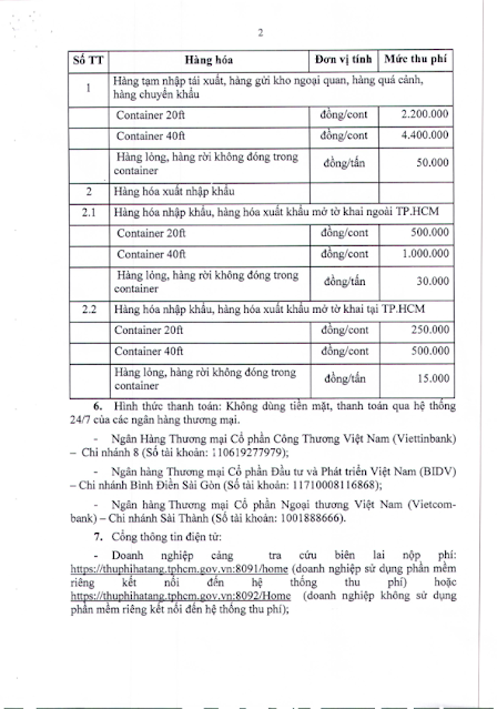 Thông báo 43 về thu phí cơ sở hạ tầng cảng biển Tp.HCM