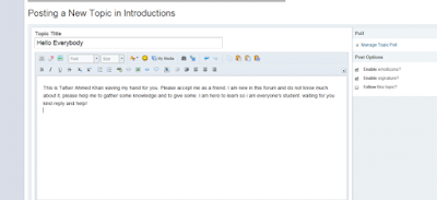 text box to write a new topic for make forum post