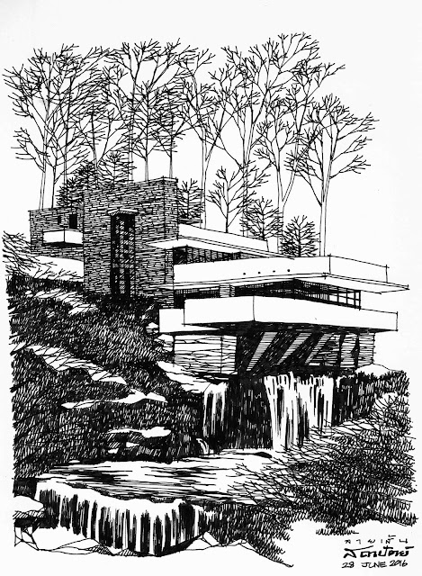 Diễn họa kiến trúc nhà trên thác (Falling House)