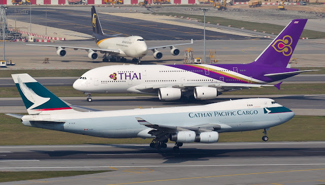 Cathay Pacific Cargo Boeing 747-8 and Thai Airways A380-800