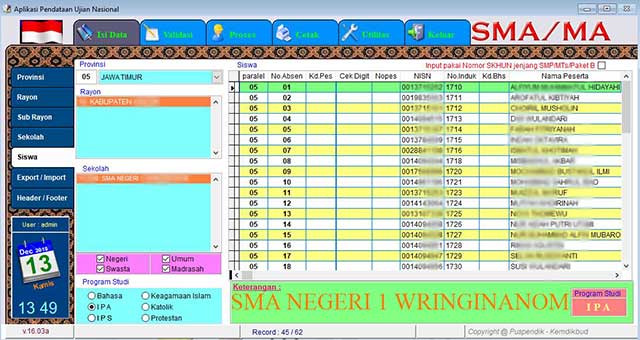 edit data siswa di Bio UN Offline 2019