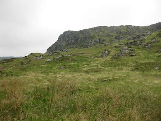 Rocky outcropping and fields, Galloway Forest Park, Scotland