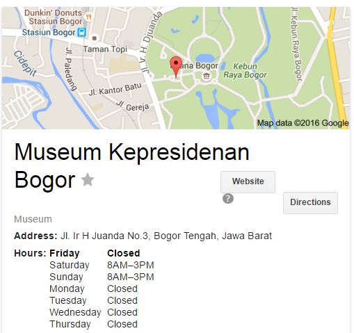 lokasi dan jam operasional museum kepresidenan bogor