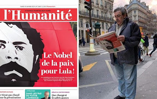 Resultado de imagem para jornal frances fala na candidatura de lula ao Nobel da paz