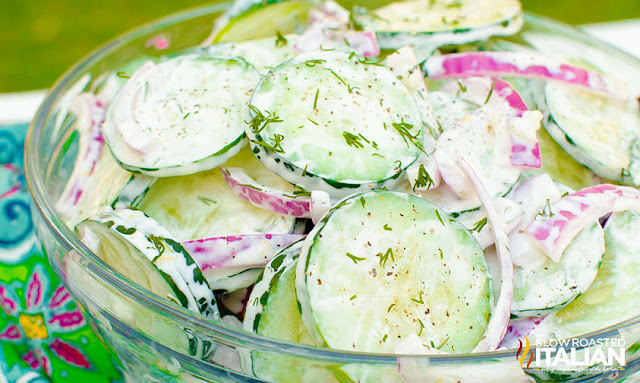  Creamy Cucumber Salad is a elementary side dish that comes together inwards less than  Creamy Cucumber Salad